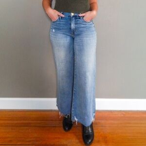 KUT from the Kloth Meg High Rise Fab Ab Wide Leg Raw Hem Jeans Size 0